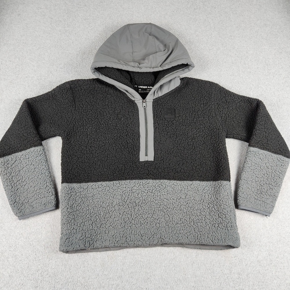 Under Armour Hoodie Youth L Gray Black 1/4 Zip Colorblock Sherpa Fleece 1/2 Zip